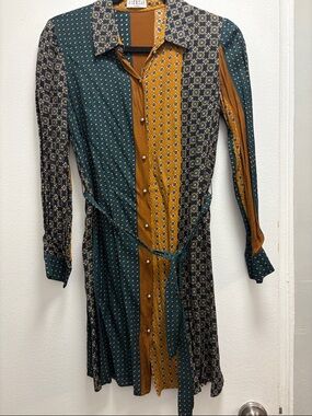 Women’s Silk Button Down Dress with waist tie
